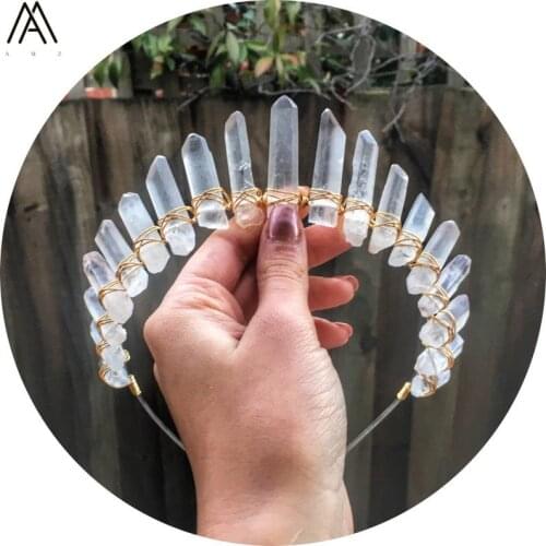 Gold Silvery Wire Wrapped Crystal Point Crown Tiara Headband Women Metal Hairwear Jewelry Accessories HG006AMCI