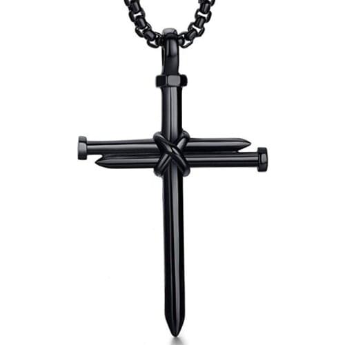 Golden black color Cross Necklace Men Pendant Nail Necklace for Male collar hombre Stainless steel chain Jewelry wholesale