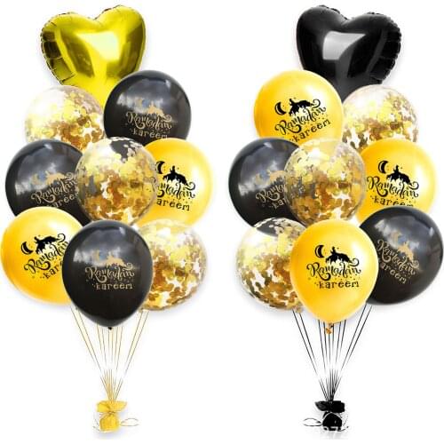 10pcs 12 inch Ramadan Kareem Latex Balloon Muslim Eid Mubarak Sequined Moon Balloon Ramadan Kareem Decoration Balloon
