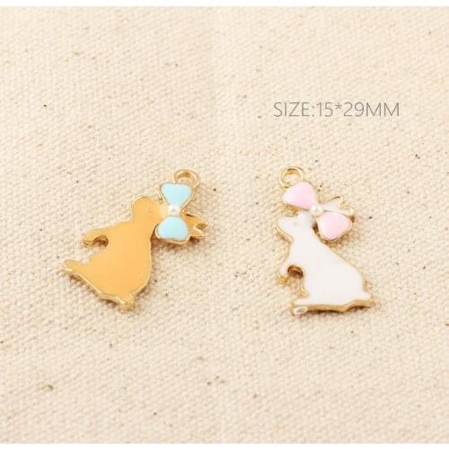 10pcs Enamel bowknot rabbit charms for bracelet diy handmade jewelry making bow tie bunny alloy pendants fashion dangle charms