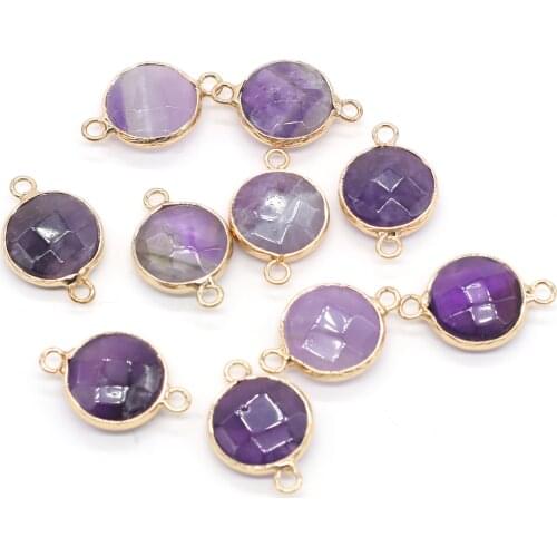 2pcs Natural Amethysts Pendant Connectors Irregural Connectors Pendant Charms for Making DIY Jewelry Necklace Gift 15x24mm