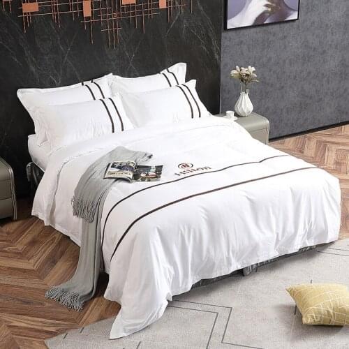 5 star hotel school army linen pure cotton white bedding Satin Pillow Case quilt cover sheet can be customized LOGO