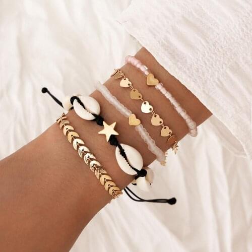 5PCS/SET Bohemian Necklace Bracelet For Women Malt Chain Shell Star Heart Accessories Beach Casual Jewelry Friendship Gift