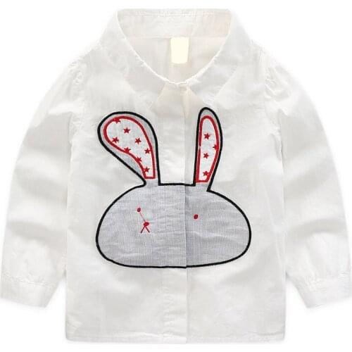 Baby Girl Brand White Blouse Cotton School Girl Cartoon Rabbit Blouse for Girls Fashion Shirts Kids Clothes School Uniforms