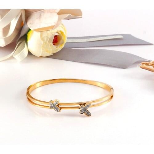 Diamond Gold Butterfly Bracelets for Women on Hand Stainless Steel Bangles Gold Color Chain Bracelet Simple Jewelry Accessories
