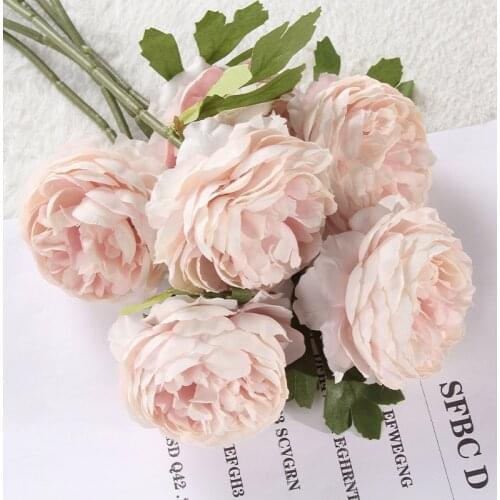 30cm Pink Silk Peony Rose Artificial Flowers Bouquet High Quality Cheap Fake Flowers for Home Wedding Decoration Indoor