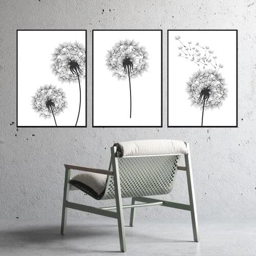 Black White Dandelion Flower Canvas Poster Nature Plant Nordic Print Botanical Wall Art Painting Abstract Picture Room Decoation
