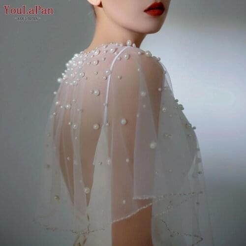 YouLaPan G31 Elegant Pearl Beads Bridal Bolero Jacket Shawl White Wedding Cape Short Women Wrap Cape Evening Wrap Shawl