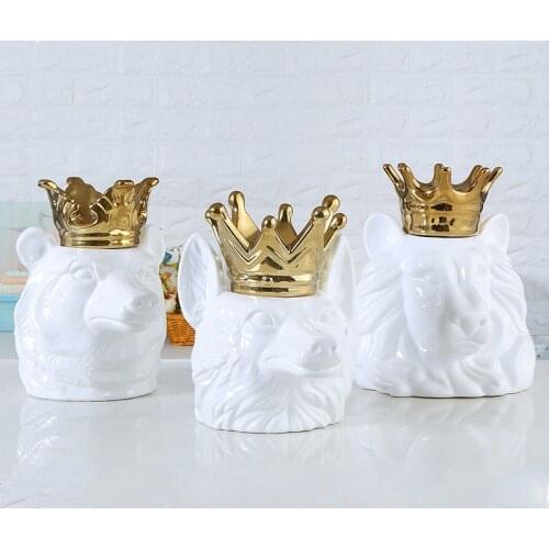 European Fashion Animals Decoration Ceramic Retro Porcelain With Crown Decoration Storage Vase Creative Restaurant Household