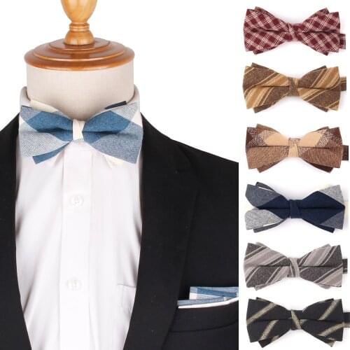 Cotton Bow Tie For Men New Plaid Bowtie Tuxedo Adjustable Stripe Bow ties For Wedding Party Boys Girls Bow ties Butterfly Cravat