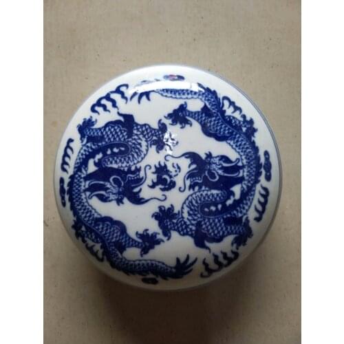 Exquisite Chinese Classical Handwork blue and white porcelain Double Dragons Small Box, Powder box,Pen wash box,red ink box