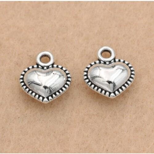 KJjewel Antique Silver plated Heart Charms Pendants Jewelry Making Accessories Craft Diy Handmade 13x12mm