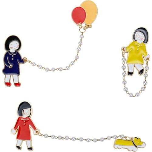 Classic Cartoon icons Style Enamel pin Walk the dog rope skipping Badge Buttons Brooch Anime Lovers Denim Shirt Lapel pins