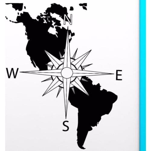 Compass Vinyl Wall Decal America Continent Map Wall Art Mural Navigation Compass Wall Sticker Home Decoration Wall Poster ZNZ17