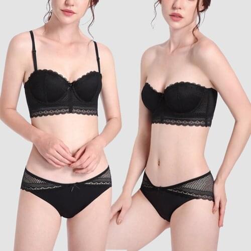 Women Bra Panty Set Push UP 1/2 Half Cup Lingerie Soft Wire Bra Detachable Shoulder Strap Adjustable Underwear