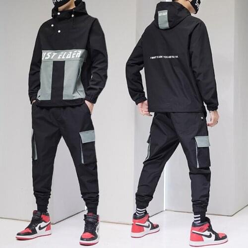 Men tracksuit 2 piece set 2020 Autumn streetwear sweatsuit overalls leisure suit hooded jackets + hip hop pants Sportswear Suit