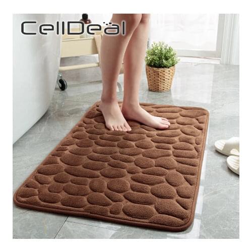 Home Bathroom Mat Non-slip Pebble Carpets Absorbent Lavatory Bedroom Floor Toilet Memory Foam Washable Rug Bathroom Decor Mat