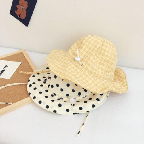 Summer Child Bucket Hat 48-52cm Adjustable Sombrero Infantil Plaid Dots Vintage Boys Girls Sun Hats Baby Caps