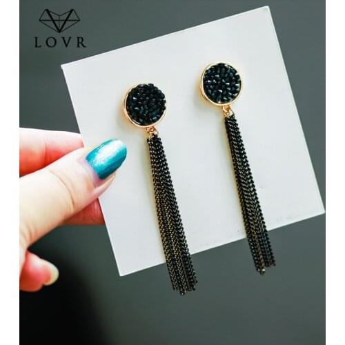 LOVR 2019 Vintage Tassel Crystal Drop Earrings For Women Fashion Luxury Statement Korean Long Dangle Earrings New Jewelry