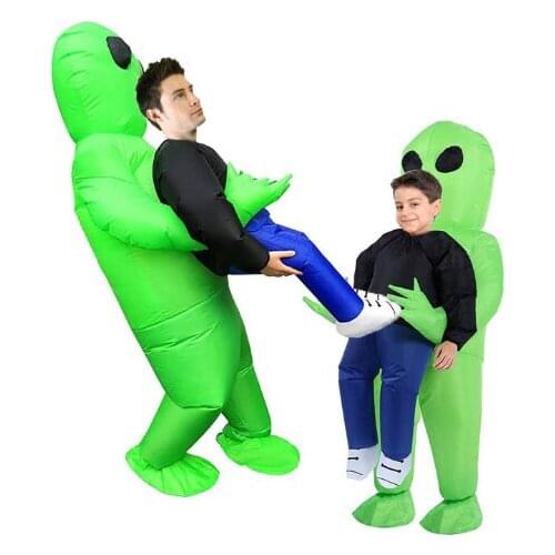 Men women children Christmas annual meeting, spoof dressing up aliens green ghosts inflatable costumes stage performances