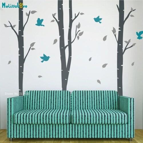 Three Birch Tree Wall Decals With Birds Decor Home Living Room Beautiful Office Murals New Art Murals Vinyl Gift YT4997