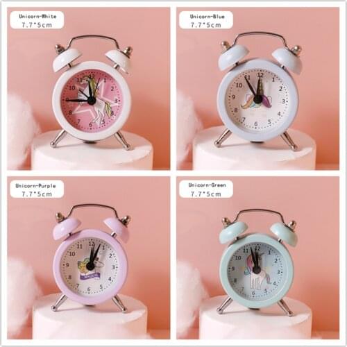 Cartoon Unicorn Table Clock for Kids Rooms Girls Portable Lovely Mini Loud Mute Simple Small Alarm Clock Student Bedroom Decor