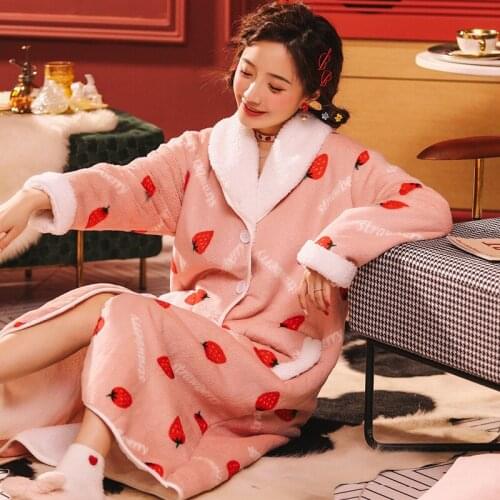 Night gown winter thickened warm ladies bathrobe soft loose home clothes fashion sexy nightgowns pregnant women nightwear