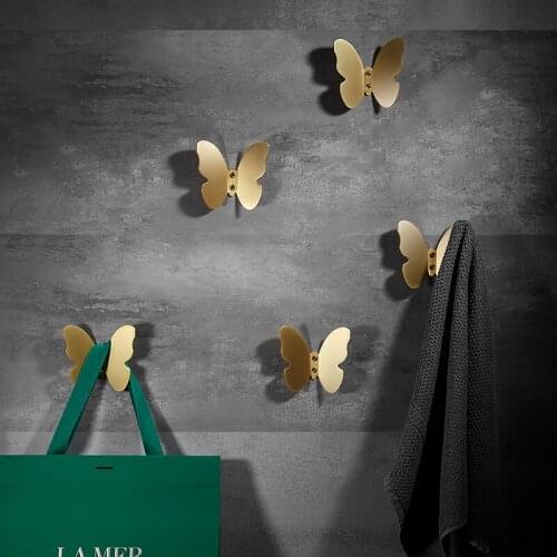 Nordic bedroom wall-mounted copper butterfly jewelry door hook coat hook home accessories wall hook mount hooks for towel