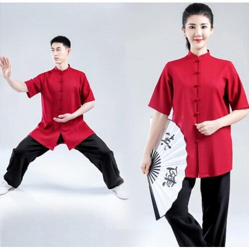 2021 New Red Top Black Pants Kung Fu Tai Chi Uniform Traditional Chinese Clothing Summer Martial Arts Uniform Free Shipping