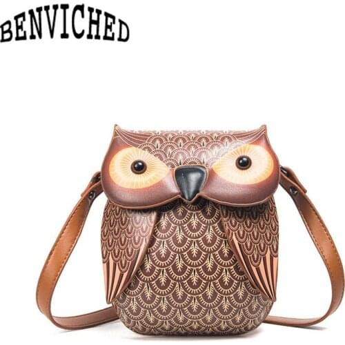 BENVICHED 2021 New Cute Owl Shoulder Bag Purse Handbag Women Messenger Bags Summer Girls Cartoon with Crossbody Phone bag R592