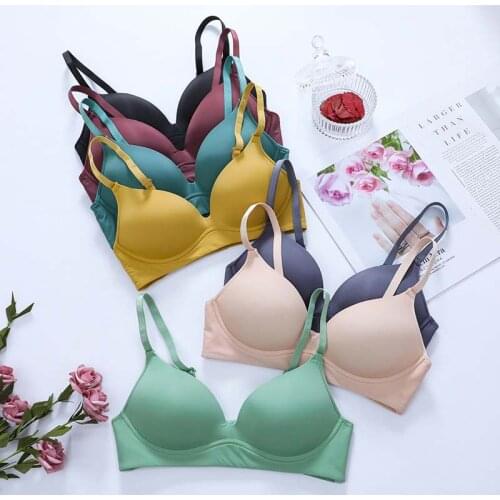 Wasteheart New Maiden Women Fashion Yellow Red Wireless Padded Seamless Female Bra Sexy One-Piece Bras Bralette Underwear A B