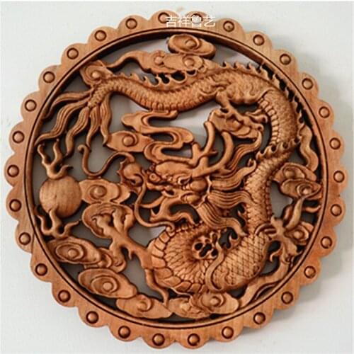 WOODCARVING PENDANT WALL DECORATION CAMPHOR WOOD ROUND CARVING CRAFTS 28 CM