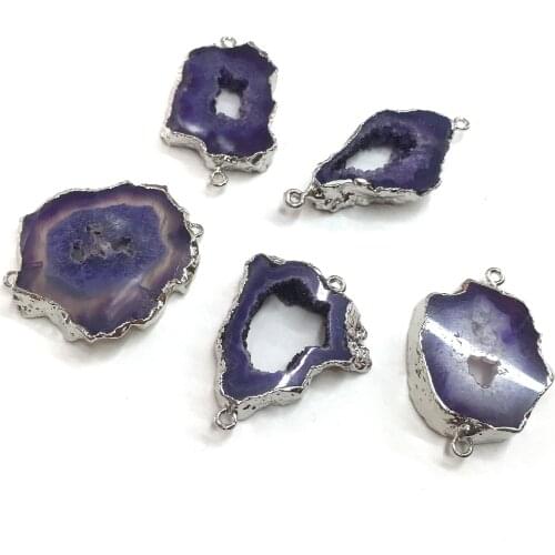 Natural Stone slice Agates Pendants Double hole connector for Jewelry Making DIY Necklaces Accessorie Size 20x50mm-30x40mm