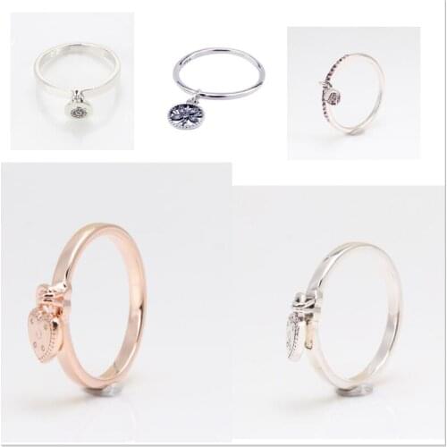 925 Sterling Zilveren pan Ring Branded Logo Hangslot Ring Voor Vrouwen Bruiloft Verjaardag Party Gift Mode-sieraden
