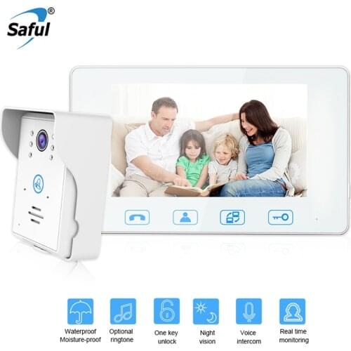 Saful Wired Video Door Phone 7 Inch Electronic Unlock Doorman Camera Monitor Outdoor Home One to One Door Intercom System Bell