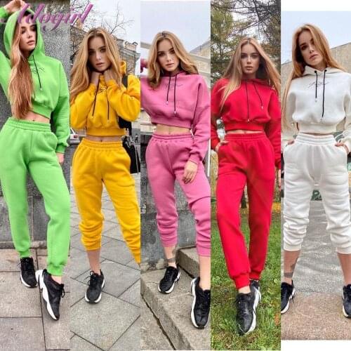 Fitness Solid Two Piece Sets Casual Letter Print Long Sleeve Warm Corp Tops Hoodies Legging Sweatpants Outfit Joggers Tracksuit