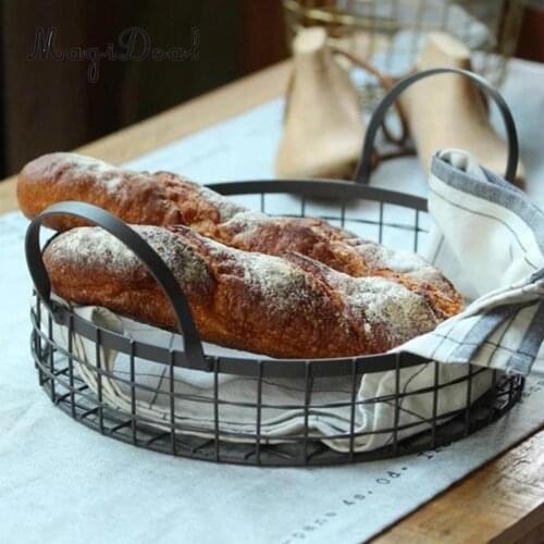 MagiDeal Antique Black Iron Wire Bread Basket Fruit Basket Rack Holder Nut Snack Bowls