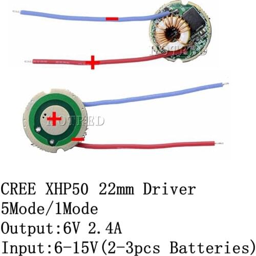 1PCS Cree XLamp XHP50 XHP50.2 6V LED Driver 22MM DC7V-15V Input 2400mA Output 5Mode /1Mode/3Mode For XHP50 LED Light Lamp