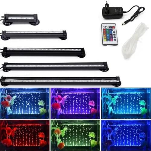 LED Remote Underwater Submersible Aquarium LED Light Air Pump Bubble Light Strip Bar Flood Light Strip & Airstone for Fish Tank