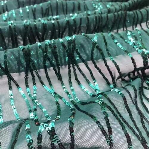 Lace180 Dark Green Pattern 3MM Sequin Fabric Elastic Mesh High Density Sequin Fabric For Womens Dress For Performance