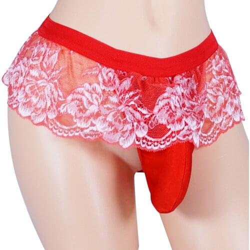 Men Lingerie Night Panties for Gay Male Sissy Hot Bikini T back Lace Underwear Underpants with Bulge Pouch Bikini Sexy Thong