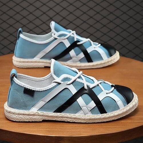 Personalized Fashion Canvas Shoes Mens Summer New Breathable Linen Fisherman Shoes 2021 Casual Lazy Shoes