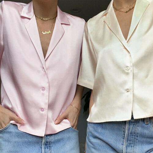 UK Womens Buttons Blouse Faux Silk Satin Tops T-Shirts Pajamas Pyjamas Nightwear