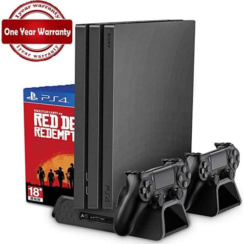 PS4/PS4 Slim/PS4 PRO Vertical Stand with Cooling Fan Cooler Dual Controller Charger Charging Station for SONY Playstation 4