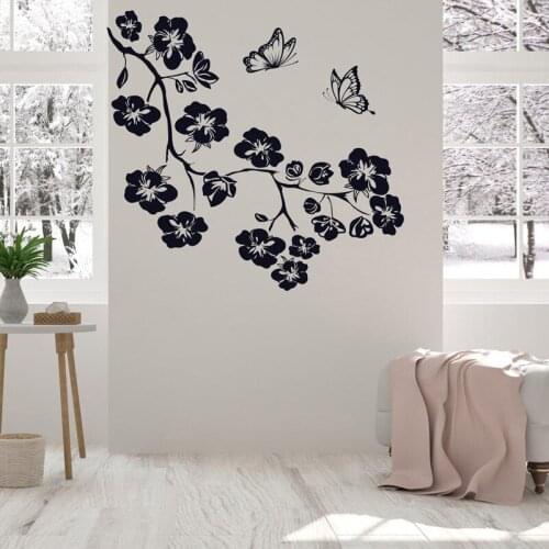 Branch With Flowers Wall Decal Flower Branches Butterfly Vinyl Stickers R Home Living Room Nursery Wall Decoration 2180