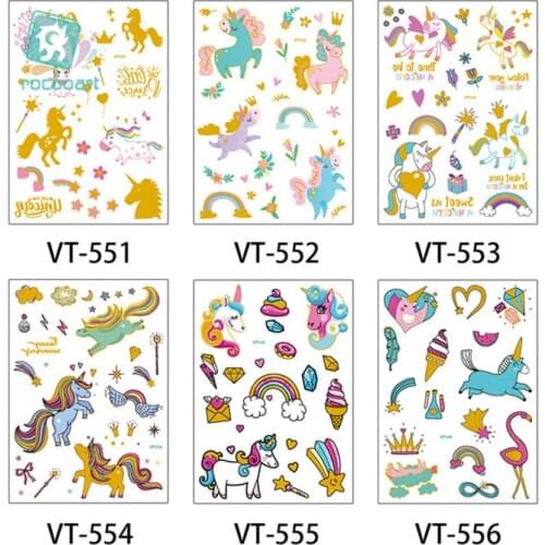 2020 New Metal Unicorn Tattoos Cartoon Rainbow Pony Design Temporary Waterproof Flash Tattoos For Childen Body art Fake Tattoo
