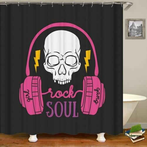 High Quality Music Skull Printed Fabric Shower Curtains Personality Bath Screen Waterproof Bathroom Decoration with 12 Hooks