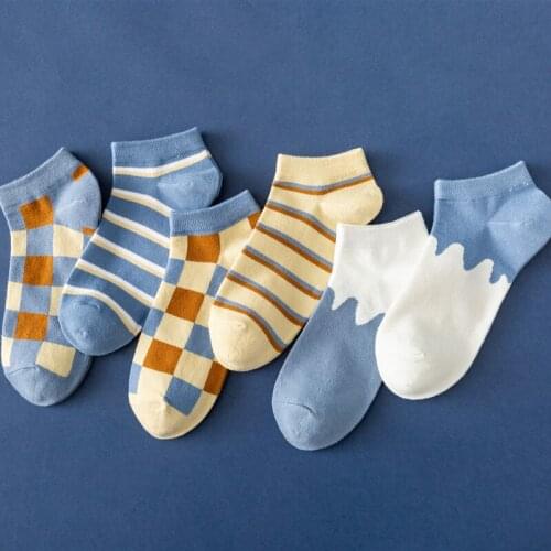 Ankle Socks Women Plaid Striped Cotton Breathable Short Socks Girls Kawaii Cute Japanese Korean Style Low Cut Boat Sock Slippers