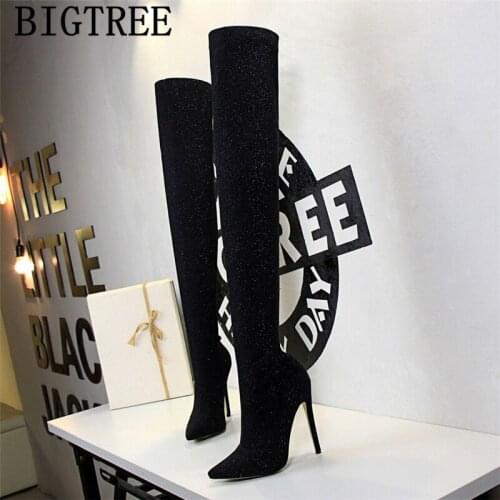 High Heel Boots Glitter Boots Thigh High Boots Fashion Shoes Woman Cuissardes Sexy Talons Hauts Sexy Hautes Zapatos Mujer 2020