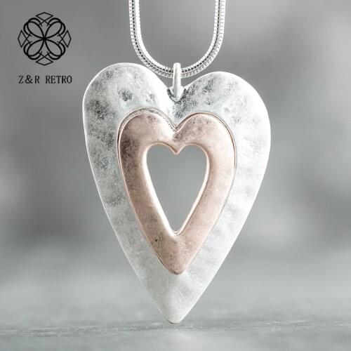 Love Heart Jewelry For Long Necklace Women Trendy Neck Choker Link Chain Female Vintage Jewellery Suspension Necklace & Pendants